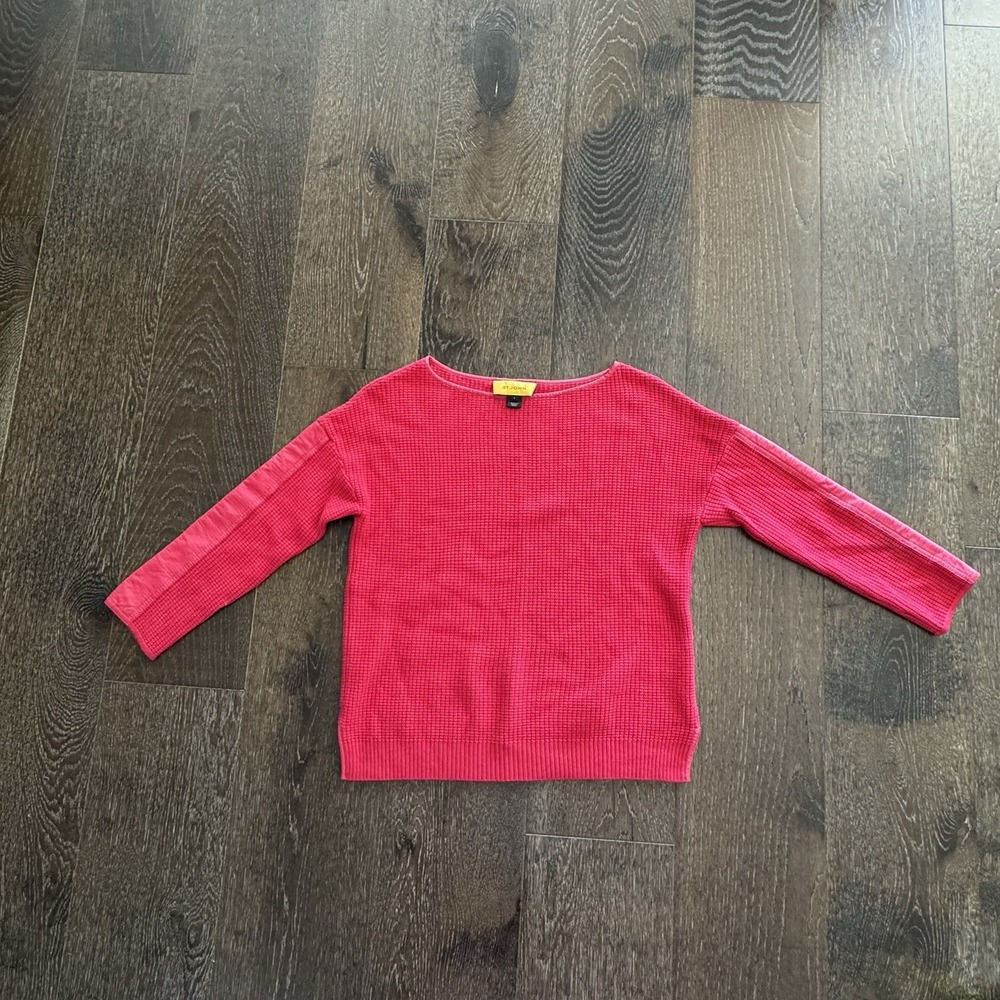St. John Sweater Womens Size S Pink 100% Wool & Leather Boat Neck Waffle‎ Knit